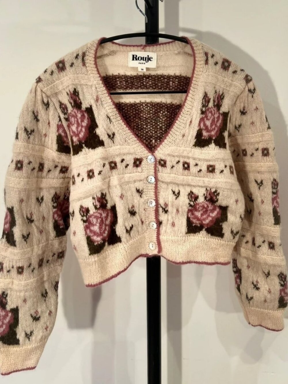 Rouje Floral Knit Cardigan Cream & Rose Women’s Size XS